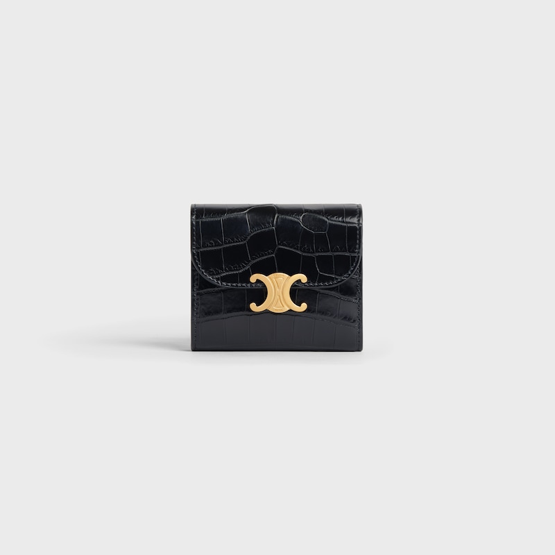 Small Flap Wallet TRIOMPHE in NILOTICUS CROCODILE - BLACK - WALLETS - 1 | CELINE