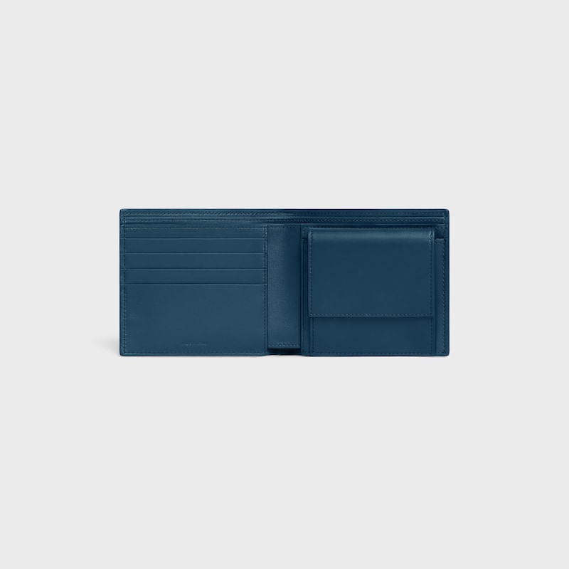 Bi-fold Wallet IN GRAINED CALFSKIN - TEAL BLUE - WALLETS - 1 | CELINE