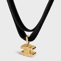 CHUNKY TRIOMPHE NECKLACE IN VELVET AND BRASS WITH GOLD FINISH - GOLD / BLACK - TRIOMPHE - 2 | CELINE