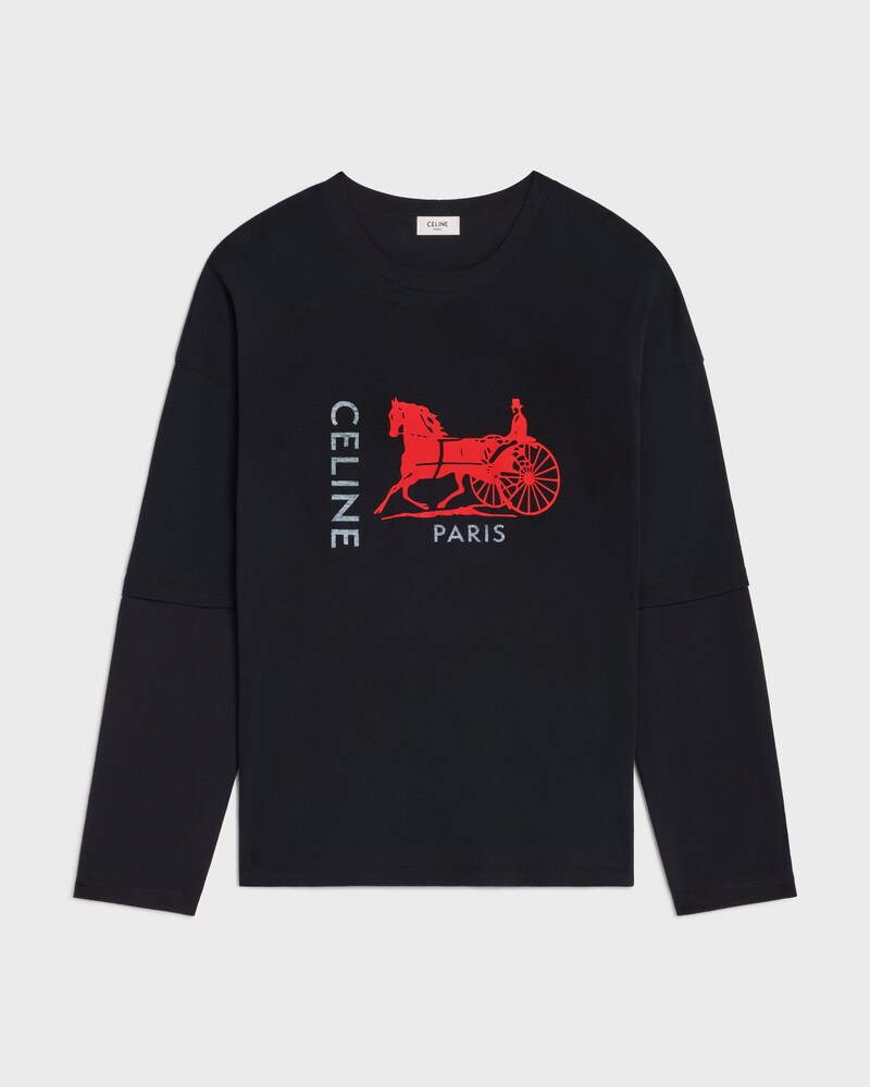 double layers t-shirt IN FINE COTTON JERSEY - BLACK/RED/WHITE -  - 1 | CELINE