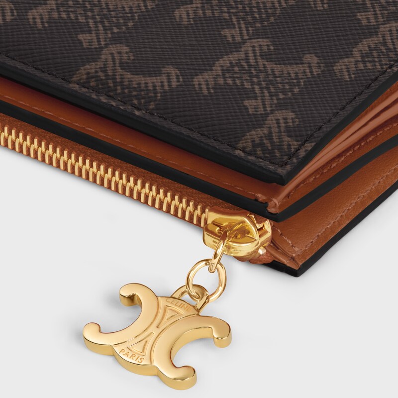 COMPACT WALLET TRIOMPHE CHARMS in Triomphe Canvas - TAN - WALLETS - 1 | CELINE
