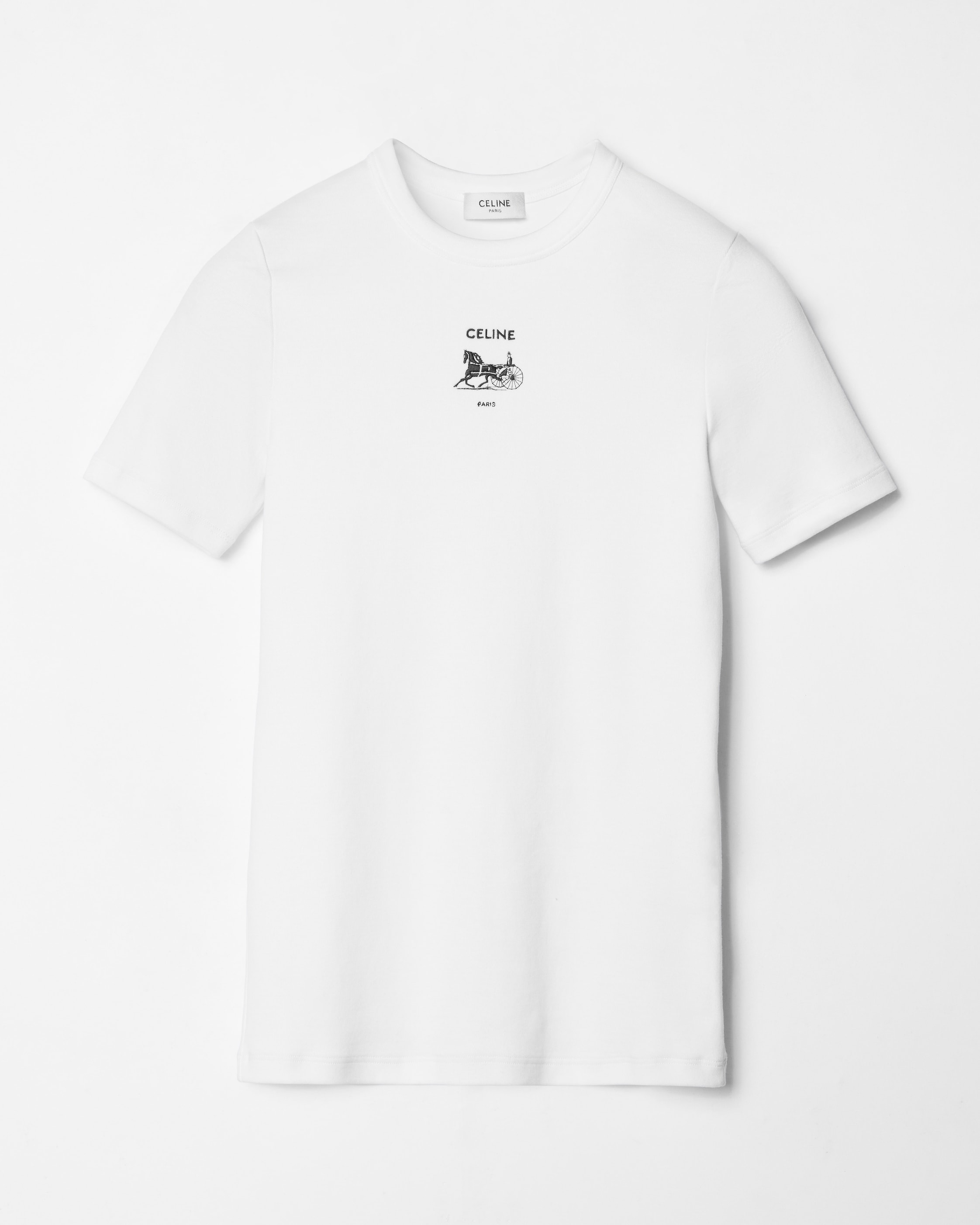 T-SHIRT IN ribbed cotton jersey - OPTIC WHITE / BLACK | CELINE