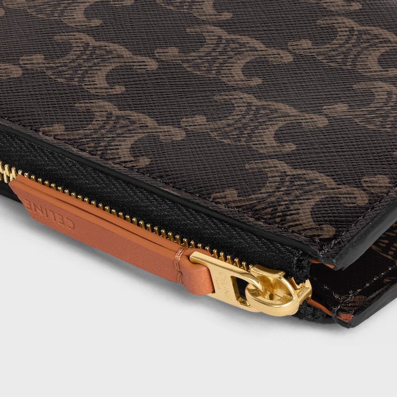 FLAT ZIPPED WALLET TRIOMPHE STAMP IN Triomphe Canvas and Calfskin - TAN - WALLETS - 1 | CELINE