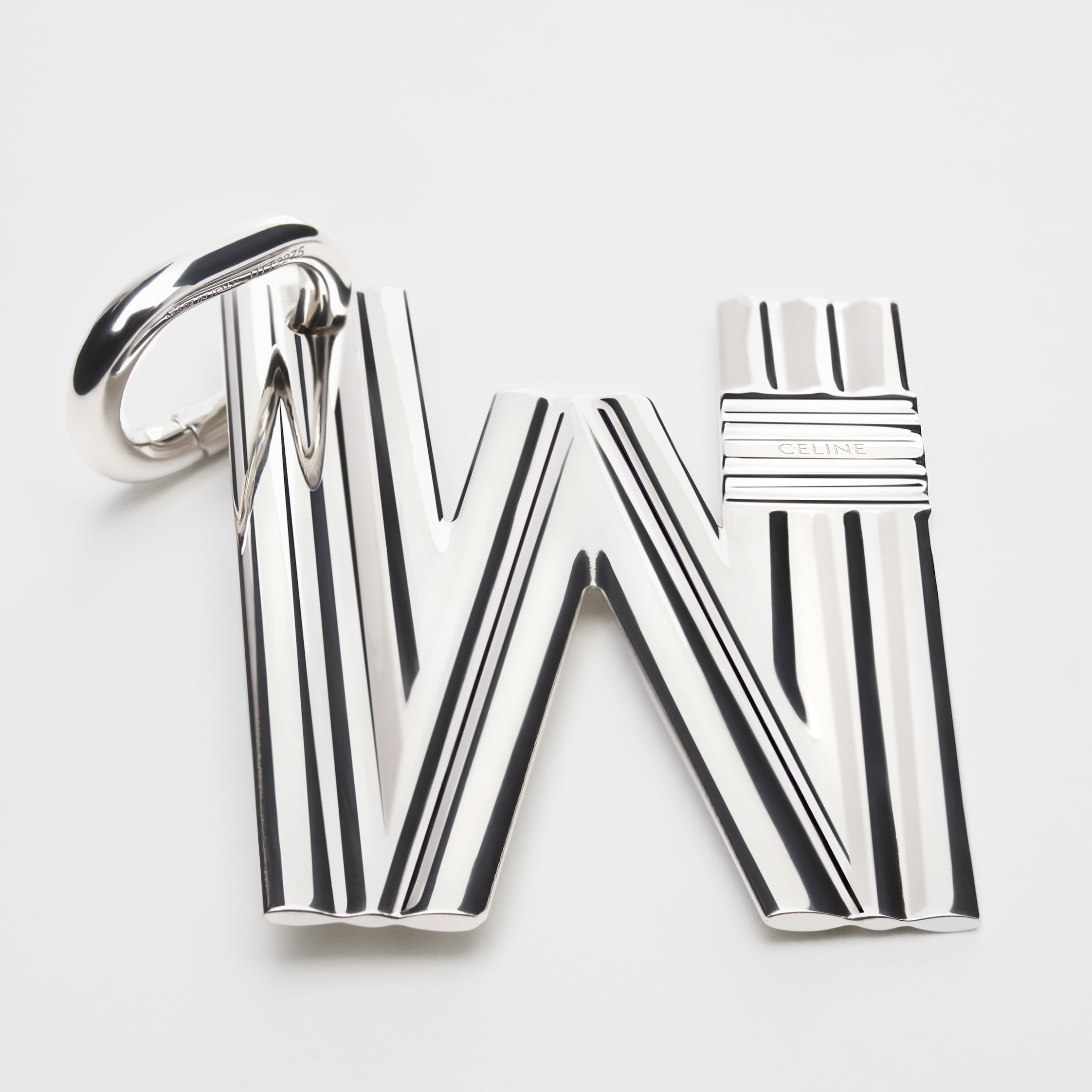 CELINE ALPHABET CHARMS W LETTER IN BRASS WITH RHODIUM FINISH