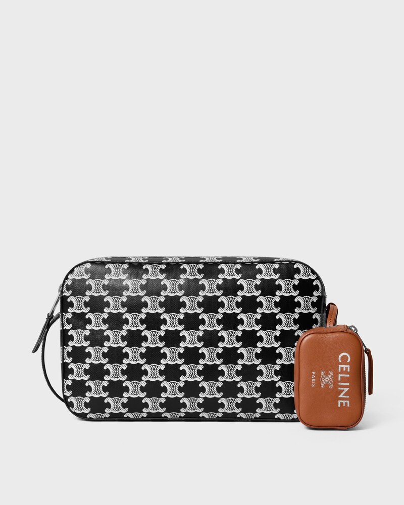 MESSENGER BAG WITH CHARM IN TRIOMPHE CANVAS AND SMOOTH LAMBSKIN - Black / White - CROSS-BODY BAGS - 1 | CELINE