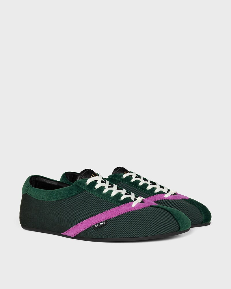 THE FLAT SNEAKER EN GROS GRAIN, VELOURS, CUIR DE VEAU VELOURS ET CUIR D'AGNEAU - VERT FONC&Eacute;/VIOLET -  - 1 | CELINE