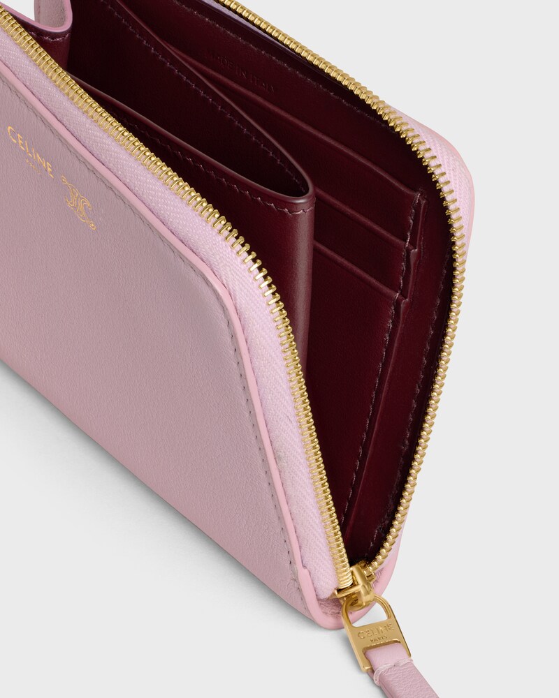 FLAT ZIPPED WALLET TRIOMPHE STAMP IN SUPPLE GRAINED CALFSKIN - DIRTY PINK / SYRAH - NEW - 1 | CELINE