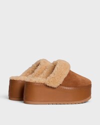 CELINE DANA WEDGE MULE in SUEDE CALFSKIN AND SHEARLING - COGNAC -  - 2 | CELINE