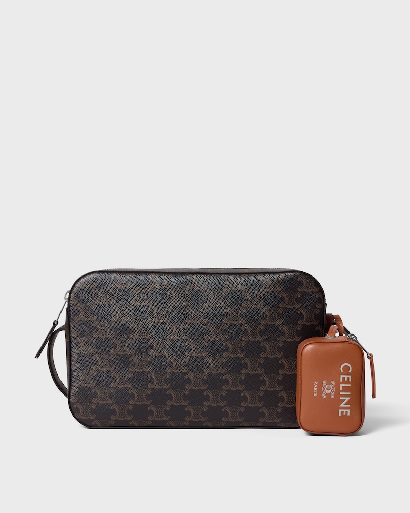 MESSENGER BAG WITH CHARM IN TRIOMPHE CANVAS AND SMOOTH LAMBSKIN - BLACK / TAN - CROSS-BODY BAGS - 1 | CELINE