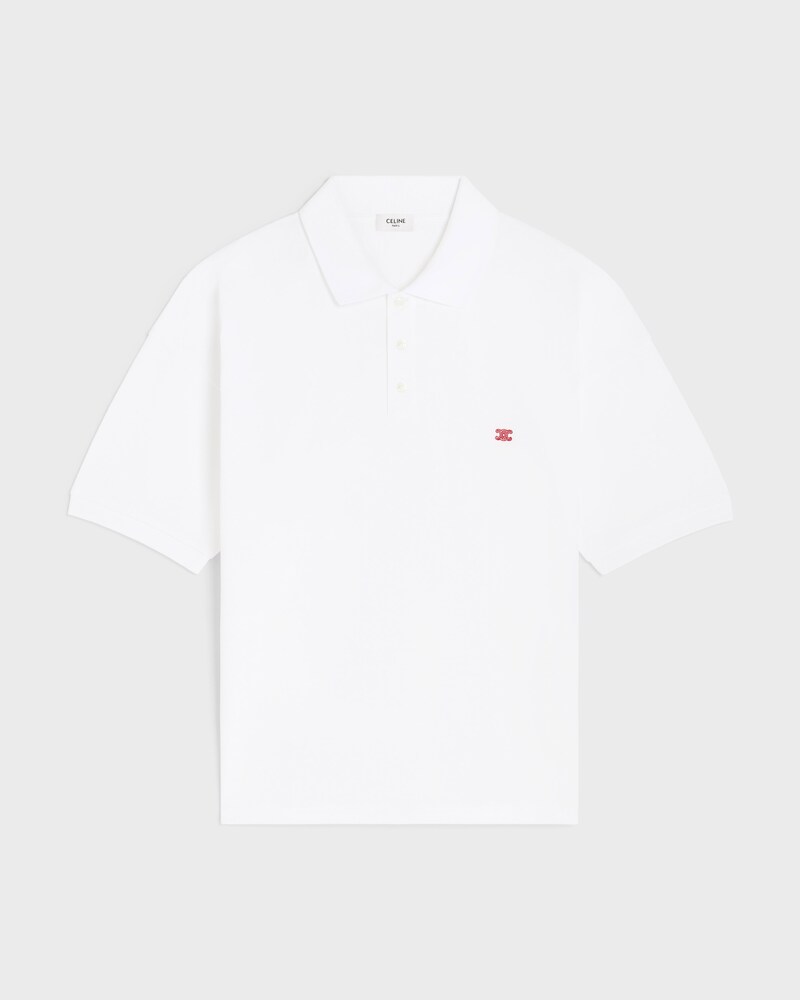 polo shirt IN PIQUE COTTON JERSEY - OFF WHITE / ROUGE CERISE -  - 1 | CELINE