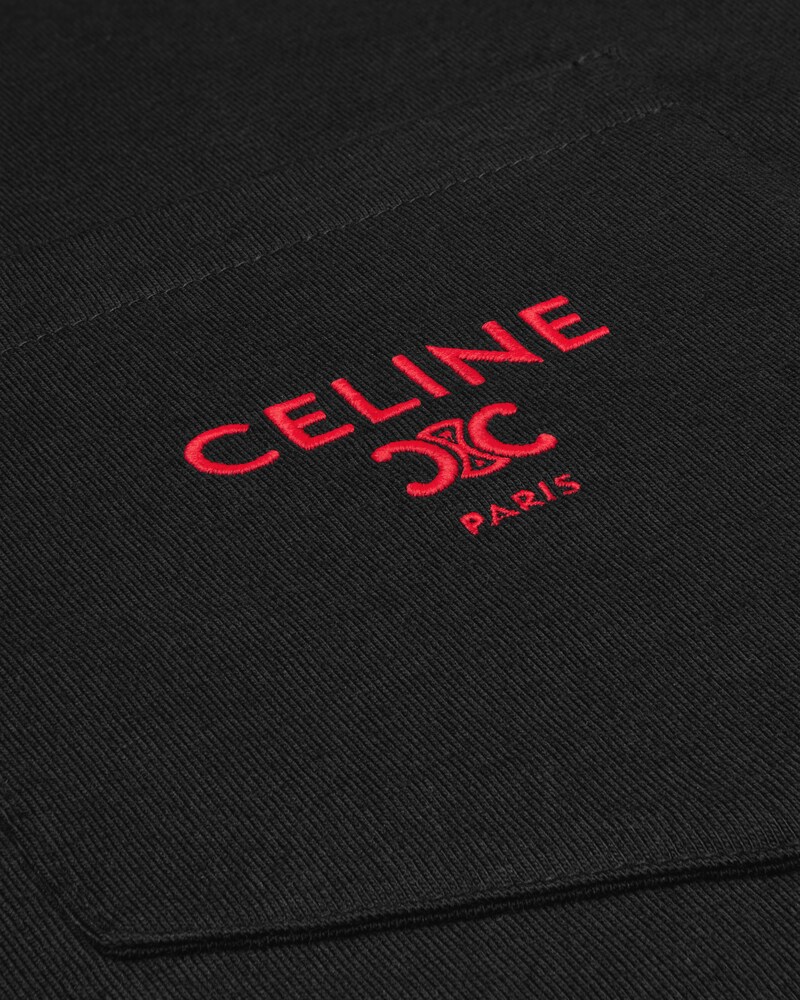 Camiseta gola alta em jersey de algodão - PRETO/ROUGE CERISE - 1 | CELINE