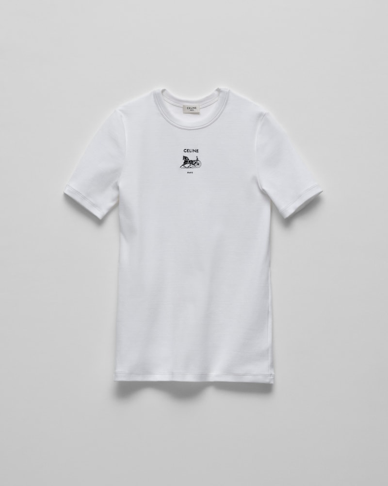 T-SHIRT IN ribbed cotton jersey - OPTIC WHITE / BLACK -  - 1 | CELINE