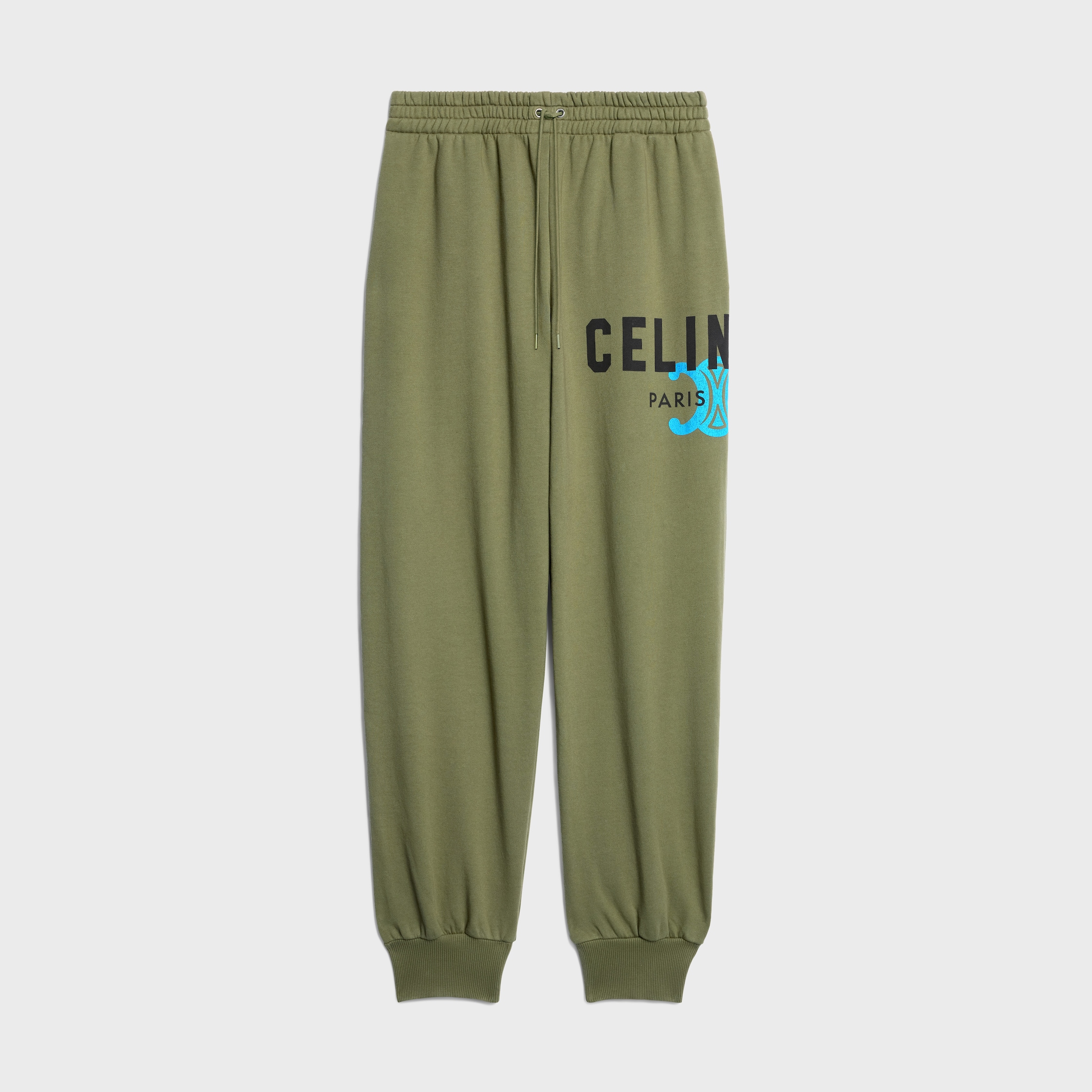 SWEATPANTS IN COTTON FLEECE - OLIVE/BLACK/BLUE | CELINE