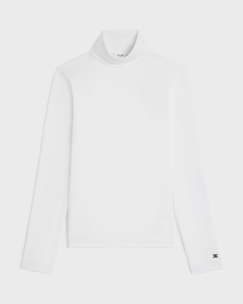 high neck top IN athletic cotton jersey - OPTIC WHITE/BLACK -  - 1 | CELINE