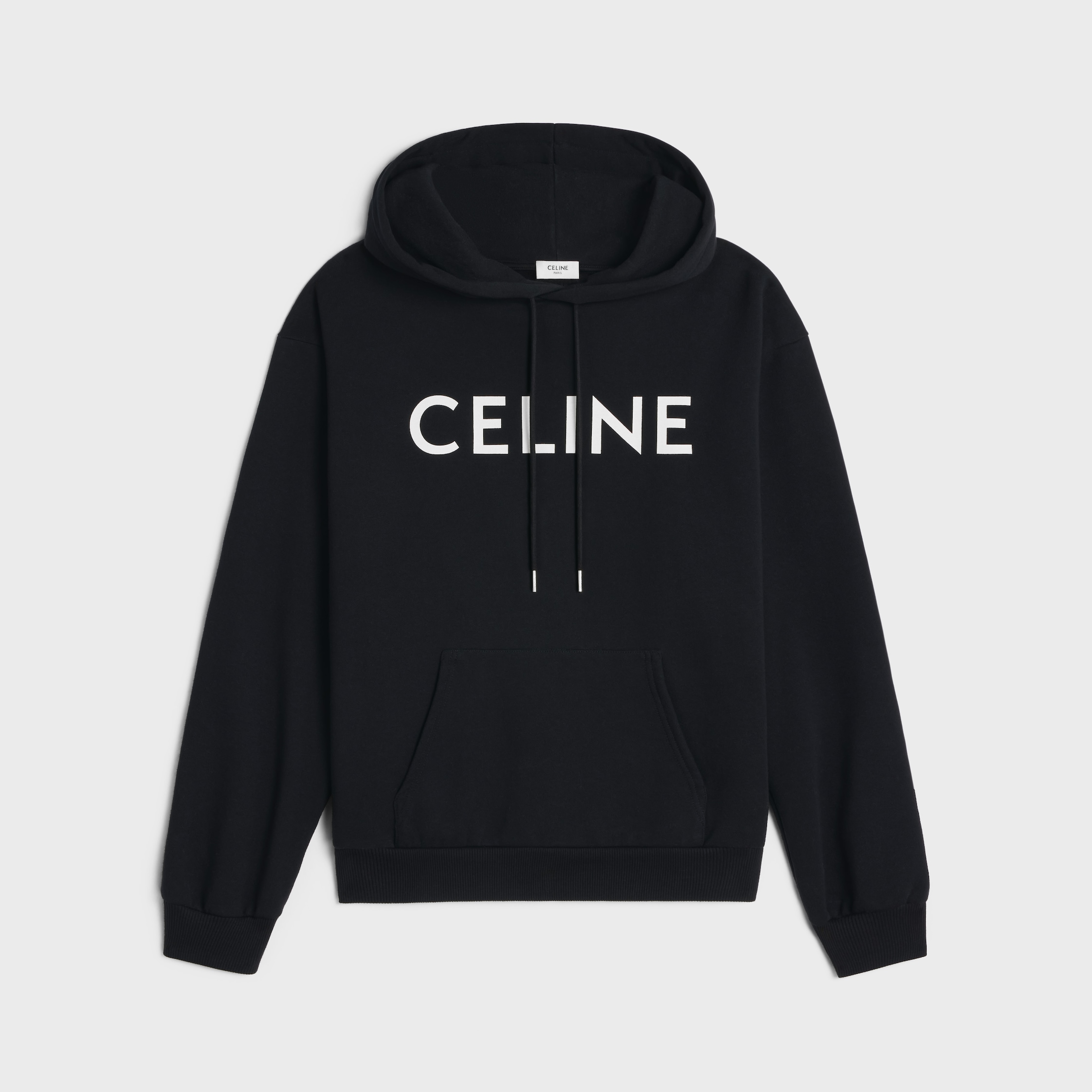 CELINE ルーズフーディー コットンフリース ブラック M CELINE LOOSE HOODIE IN COTTON FLEECE - BLACK / WHITE | CELINE