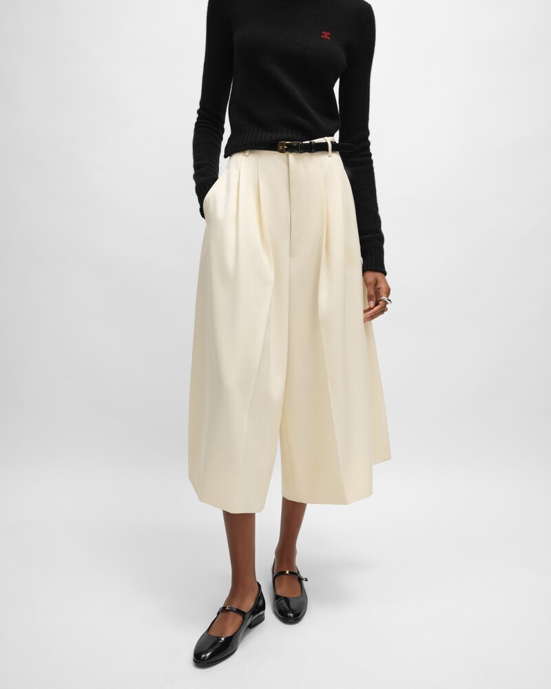 montauk cropped trousers IN DIAGONAL WOOL - IVORY -  - 1 | CELINE