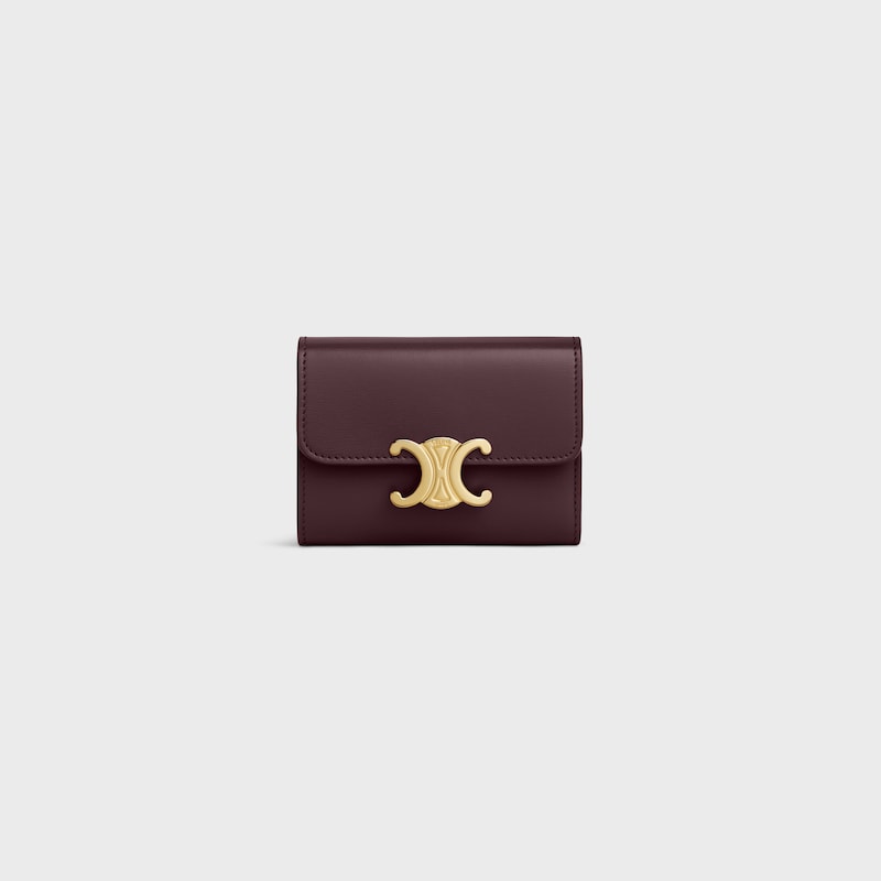 COMPACT WALLET WITH COIN TRIOMPHE IN Shiny calfskin - DEEP BURGUNDY - COIN HOLDERS - 1 | CELINE