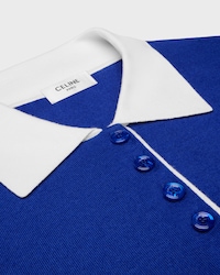 JERSEY ESTILO POLO DE CACHEMIRA DE SEDA FINA - AZUL REAL/BLANCO -  - 2 | CELINE