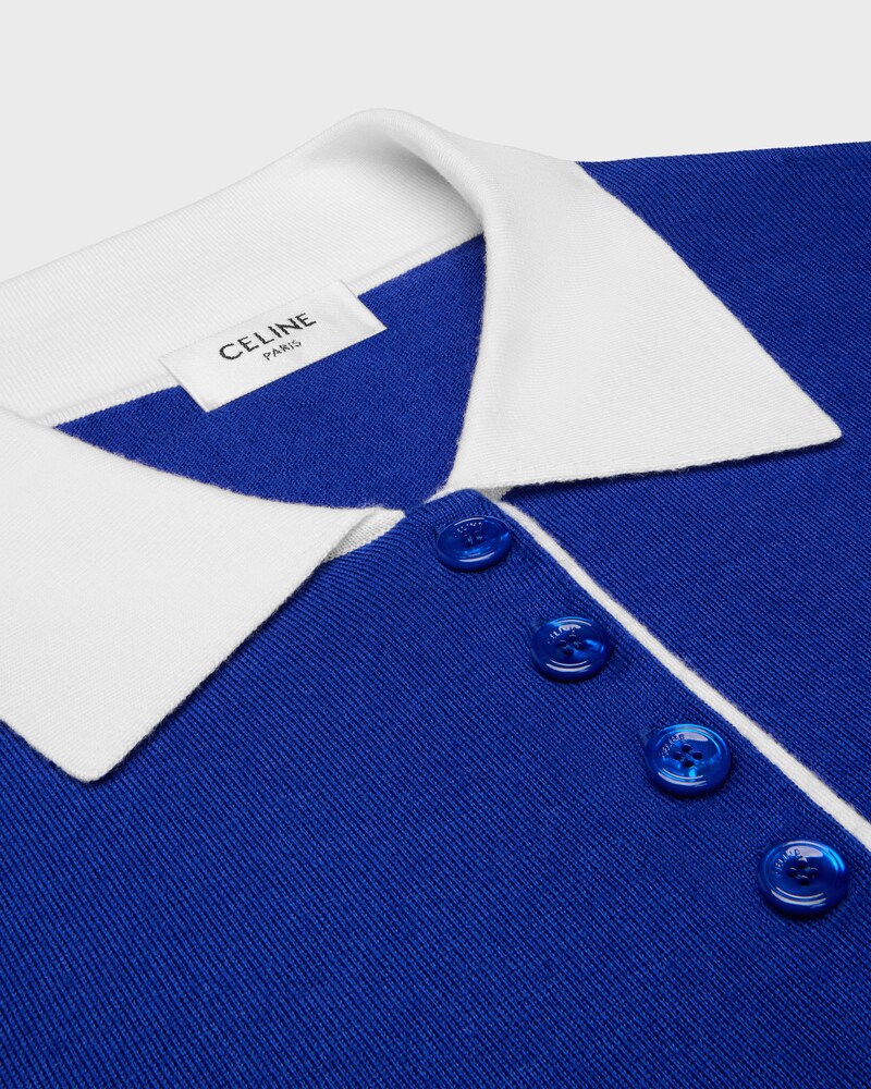 polo sweater IN fine cashmere silk - ROYAL BLUE/WHITE -  - 1 | CELINE