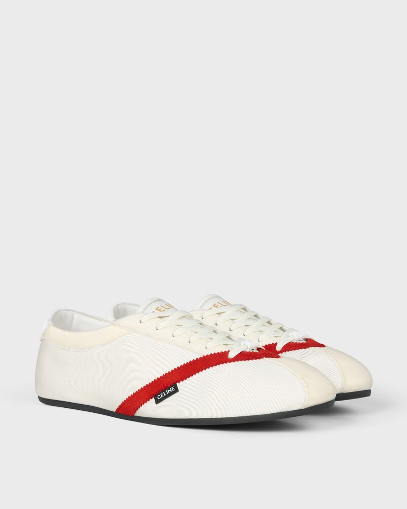 DER FLAT SNEAKER AUS GROSGRAIN, SAMT, ZIEGENWILDLEDER UND LAMMLEDER - WEISS / ROT -  - 1 | CELINE