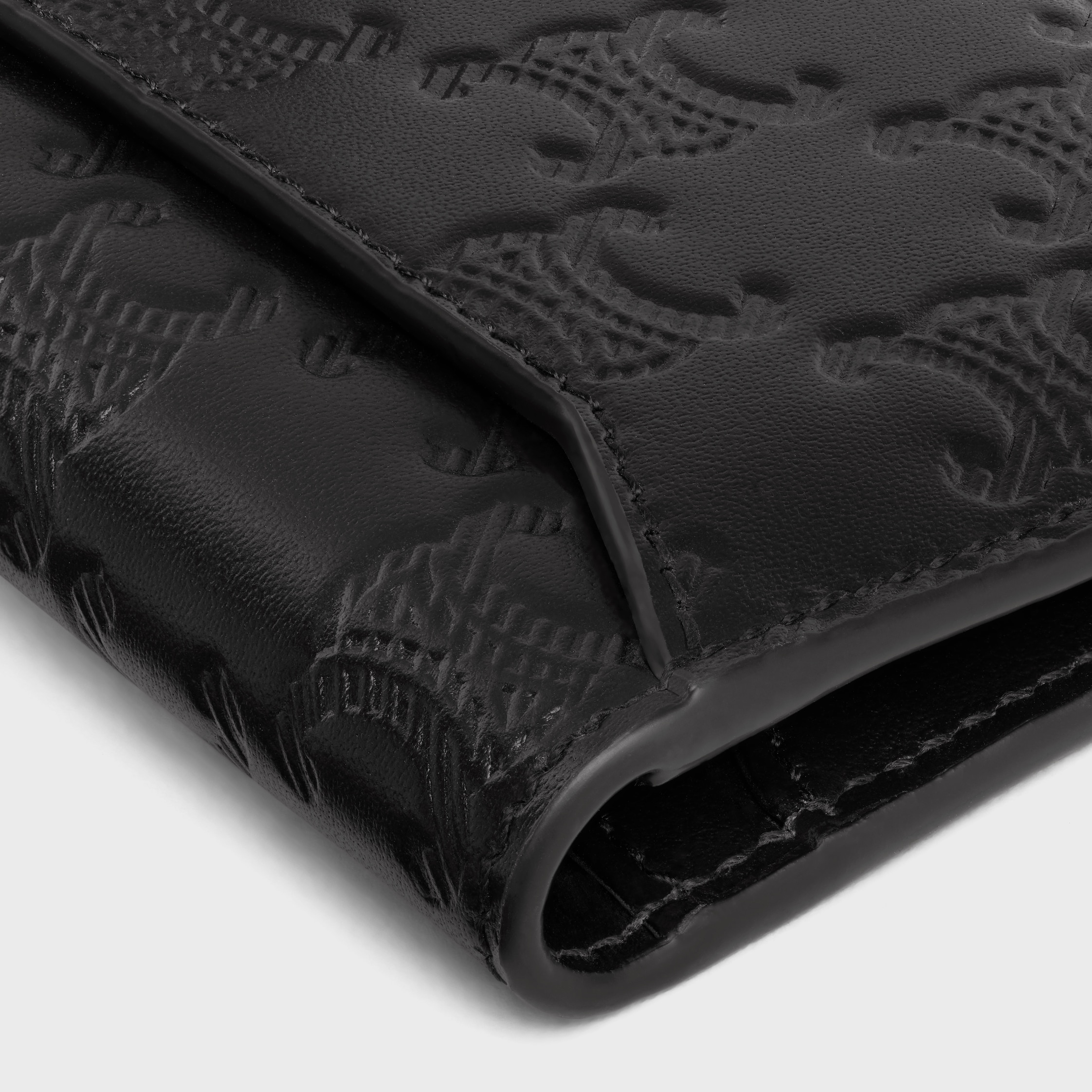 VERTICAL CARD HOLDER IN CALFSKIN WITH TRIOMPHE EMBOSSED - BLACK