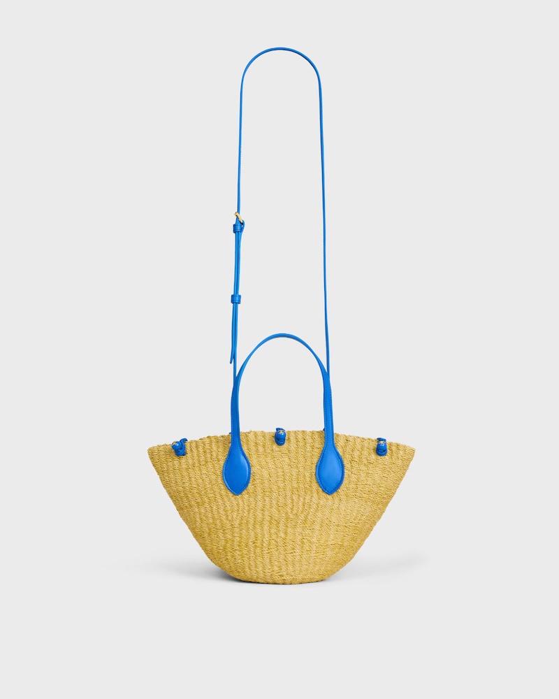 SMALL TRIOMPHE BEADS BASKET IN SISAL AND CALFSKIN - NATURAL / ULTRA BLUE - SHOULDER BAGS - 1 | CELINE