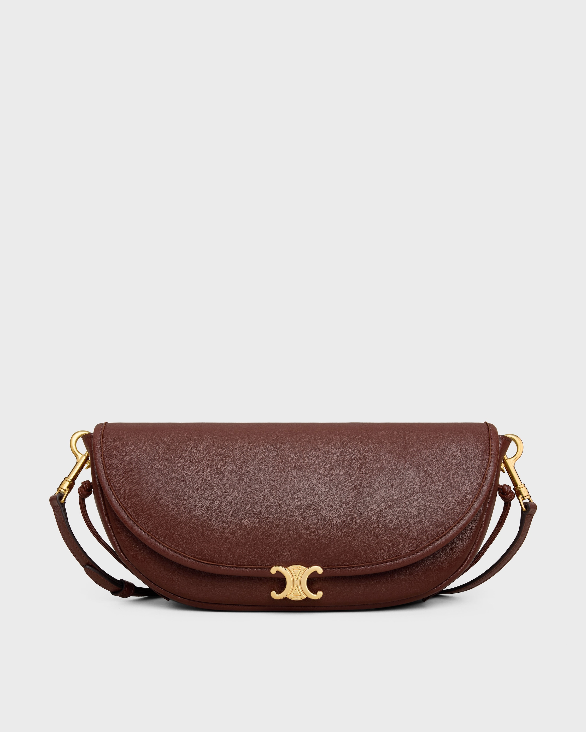 SOFT TRIOMPHE LITTLE HALFMOON IN SHINY LAMBSKIN - DEEP BROWN | CELINE