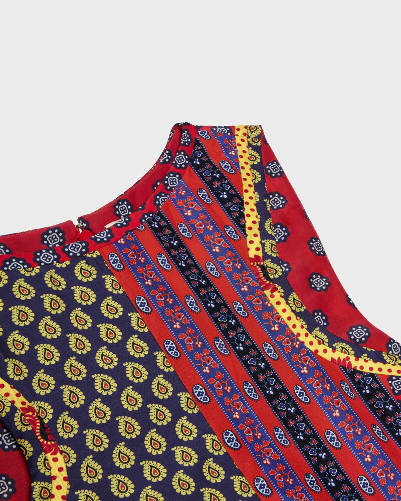 patchwork dress IN printed silk twill - RED/BLUE/BLACK -  - 1 | CELINE