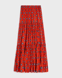 skirt IN printed cotton and silk voile - VERMILLION/NAVY/CHALK -  - 1 | CELINE