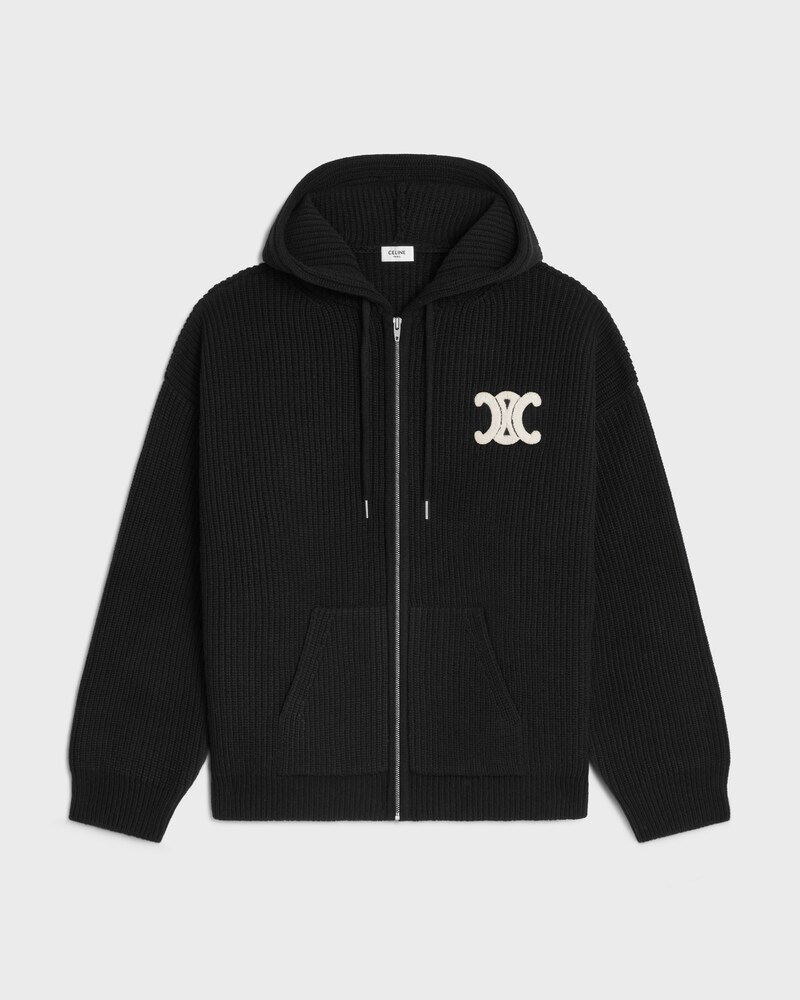 hooded cardigan IN RIBBED WOOL - BLACK -  - 1 | CELINE