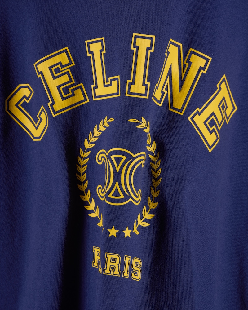 CAMISETA EN PUNTO DE ALGODÓN - AZUL MARINO LAVADO / AMARILLO -  - 1 | CELINE