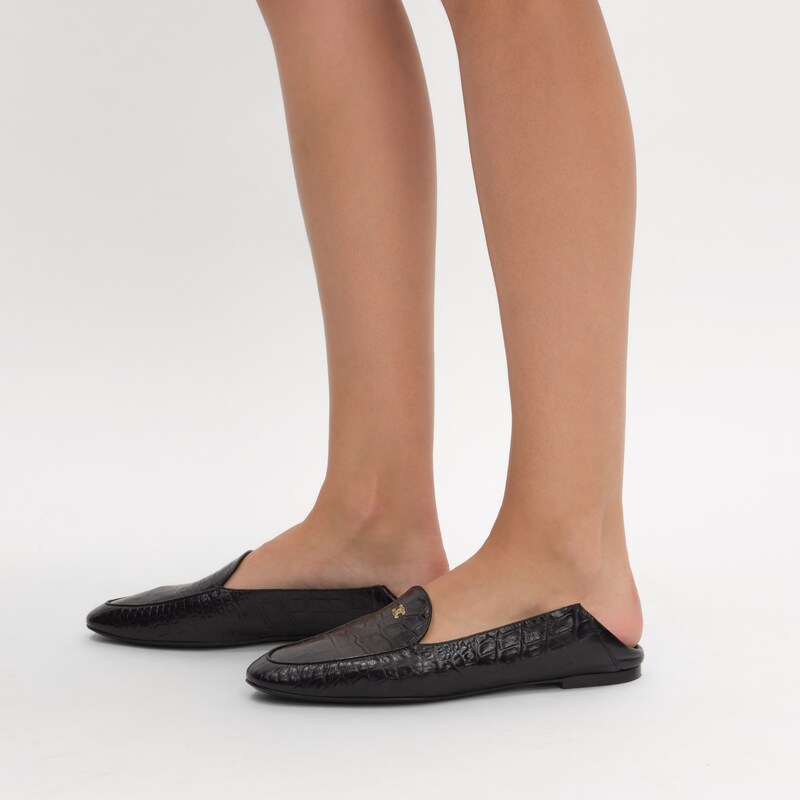 AURA LOAFER IN CROCODILE STAMPED LAMBSKIN - BLACK -  - 1 | CELINE