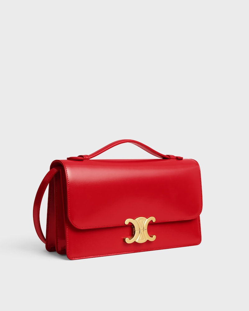 MEDIUM TRIOMPHE FOLIO IN SHINY CALFSKIN - ULTRA RED - EVENING - 1 | CELINE