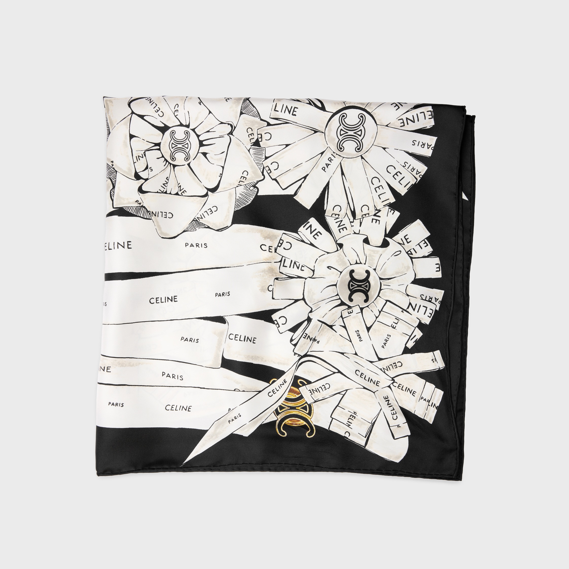 SQUARE IN COCARDE SILK TWILL - NOIR/BLANC | CELINE