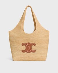 Celine Classic Panier Shopper Cabas IN RAFFIA AND CALFSKIN - NATURAL / TAN - PANIER - 1 | CELINE