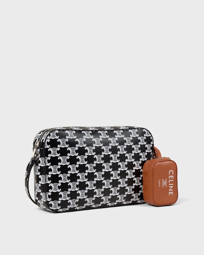 MESSENGER BAG WITH CHARM IN TRIOMPHE CANVAS AND SMOOTH LAMBSKIN - Black / White - CROSS-BODY BAGS - 1 | CELINE