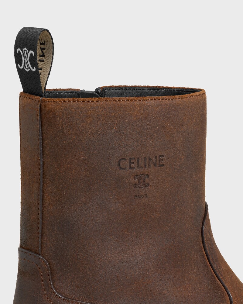 MARGARET - ZIPPED BOOT IN WAXED SUEDE CALFSKIN - DARK BROWN -  - 1 | CELINE