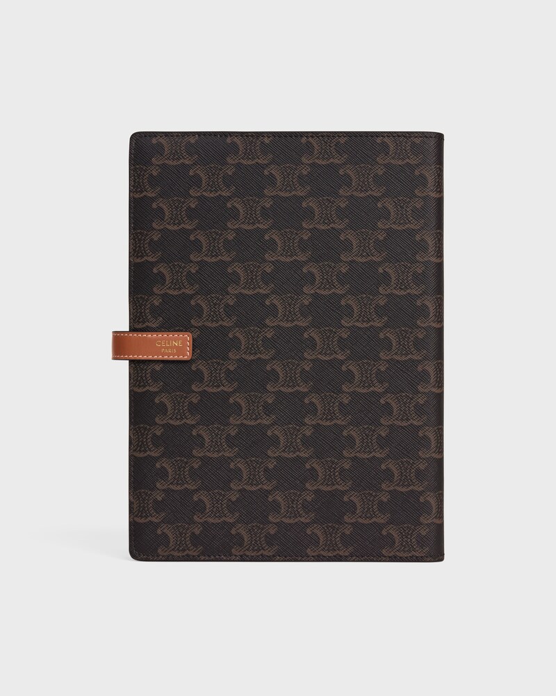 FUNDA PARA CUADERNO MEDIANO DE LONA TRIOMPHE Y PIEL DE BECERRO - TOSTADO - HOGAR - 1 | CELINE