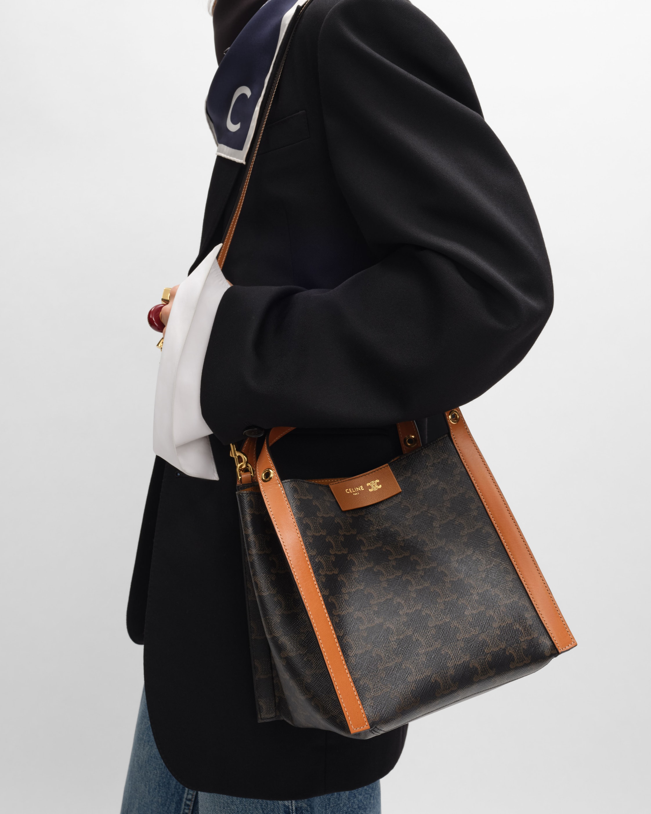 SMALL CUBE BAG IN Triomphe Canvas and NATURAL Calfskin - MIEL | CELINE