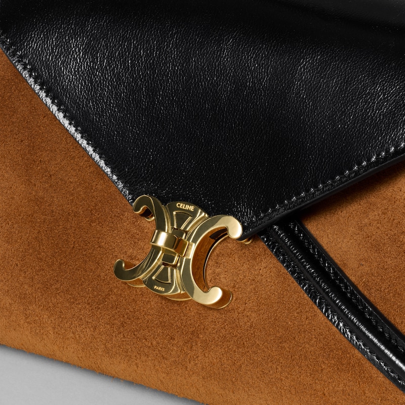 SMALL FLAIR BAG IN SUEDE CALFSKIN AND GLOSSY LAMBSKIN - CAMEL / BLACK - EVENING - 1 | CELINE