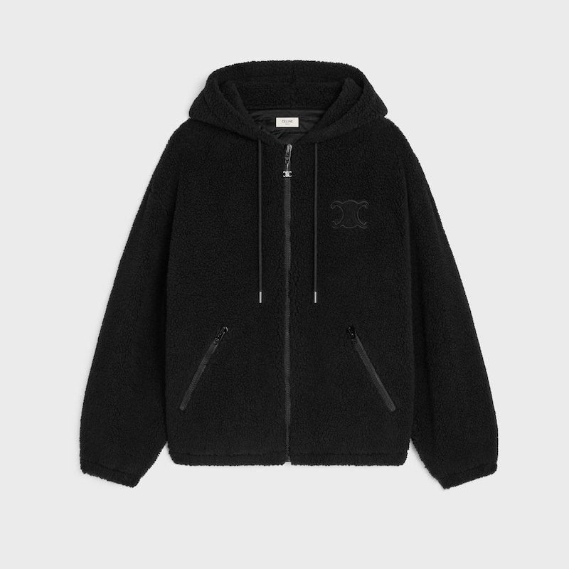 hooded jacket IN WOOL AND COTTON FLEECE - BLACK -  - 1 | CELINE