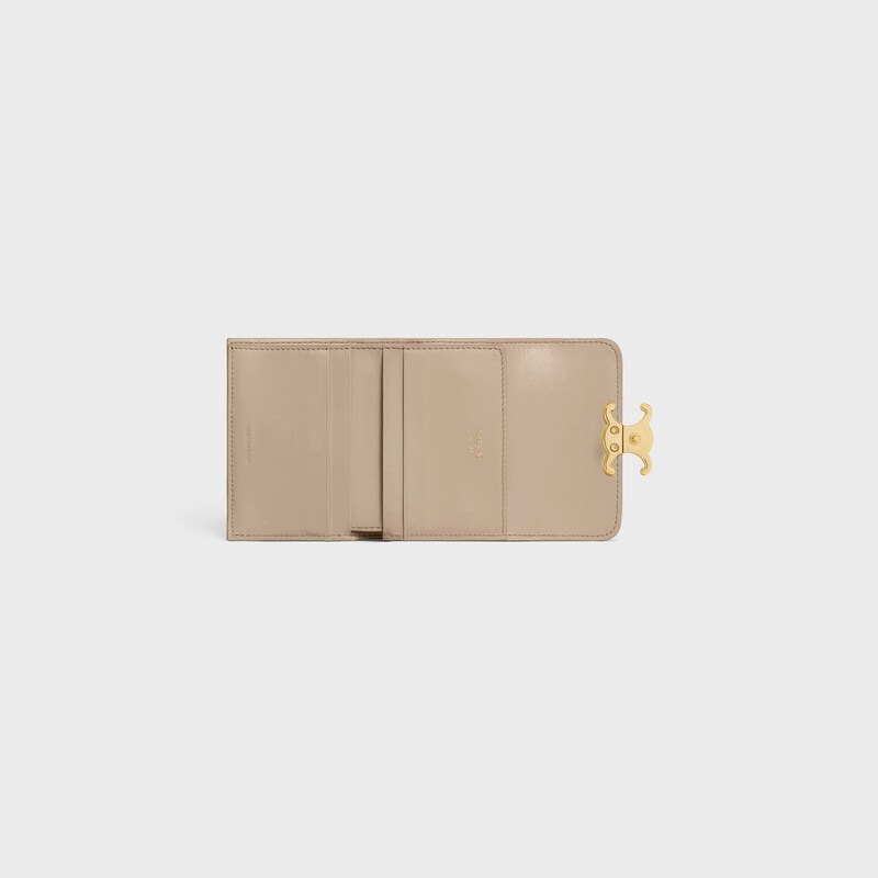 COMPACT WALLET WITH COIN TRIOMPHE in Shiny calfskin - CAPPUCCINO - COIN HOLDERS - 1 | CELINE