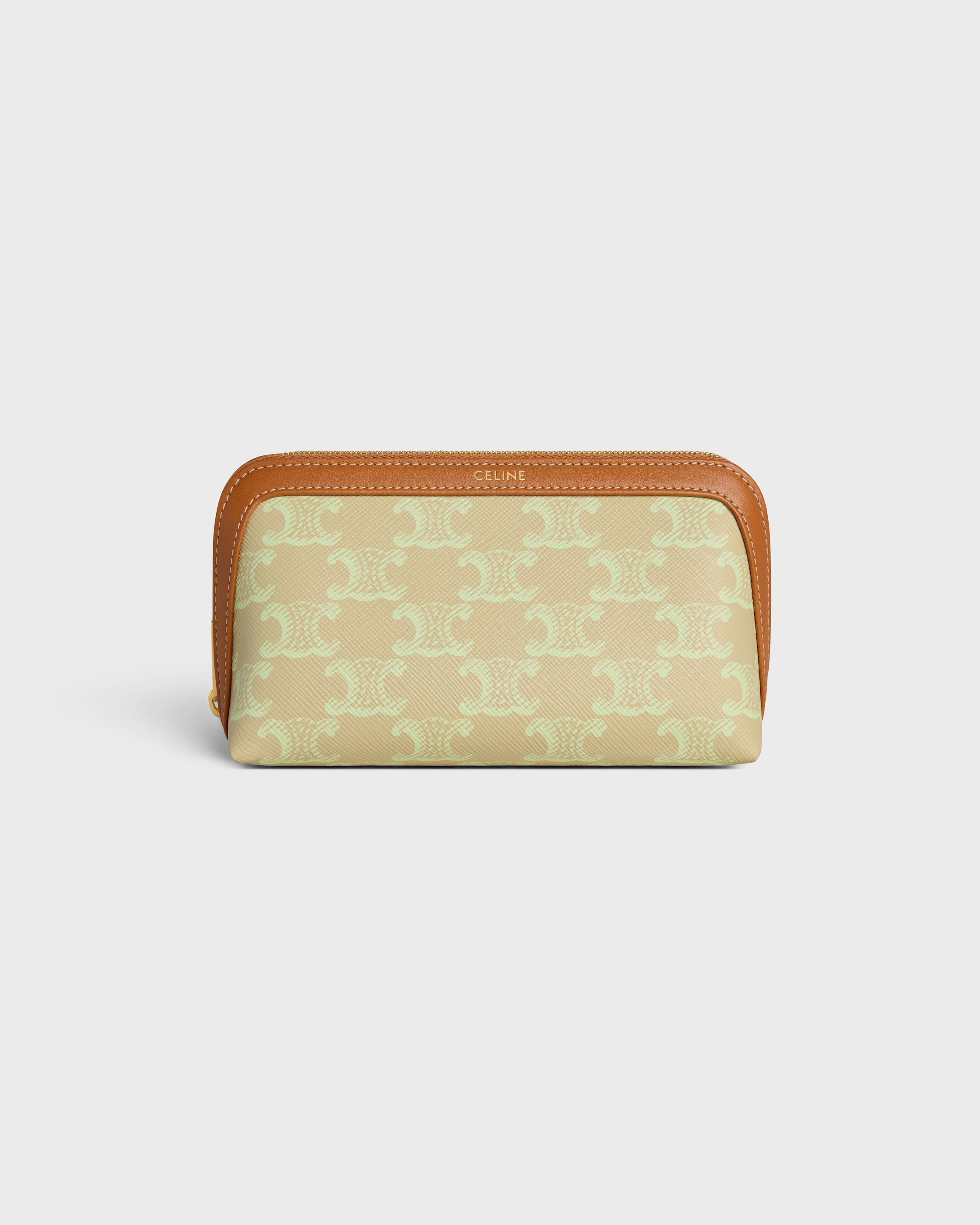 SMALL COSMETIC POUCH IN TRIOMPHE CANVAS AND CALFSKIN - SANDCASTLE