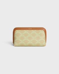 SMALL COSMETIC POUCH IN TRIOMPHE CANVAS AND CALFSKIN - SANDCASTLE / SOFT LIME - EVENING - 1 | CELINE