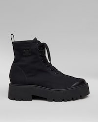 BULKY LACE-UP BOOT IN CANVAS AND LEATHER - BLACK -  - 1 | CELINE