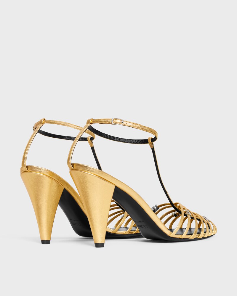 CELINE CAGE - SANDALIA DE TIRAS DE PIEL DE CORDERO LAMINADA - DORADO -  - 1 | CELINE