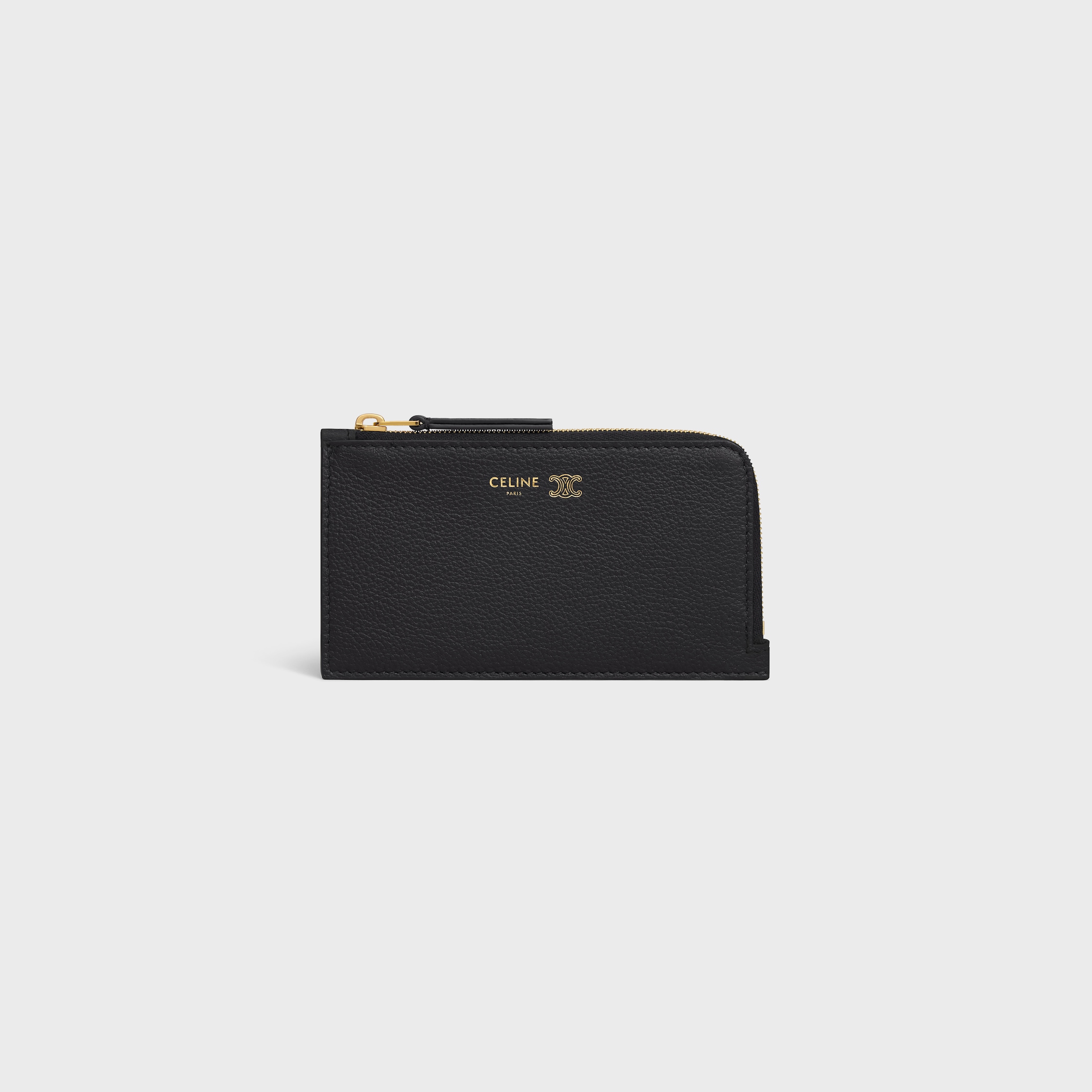LONG ZIPPED CARD HOLDER IN SUPPLE GRAINED CALFSKIN - BLACK / ULTRA