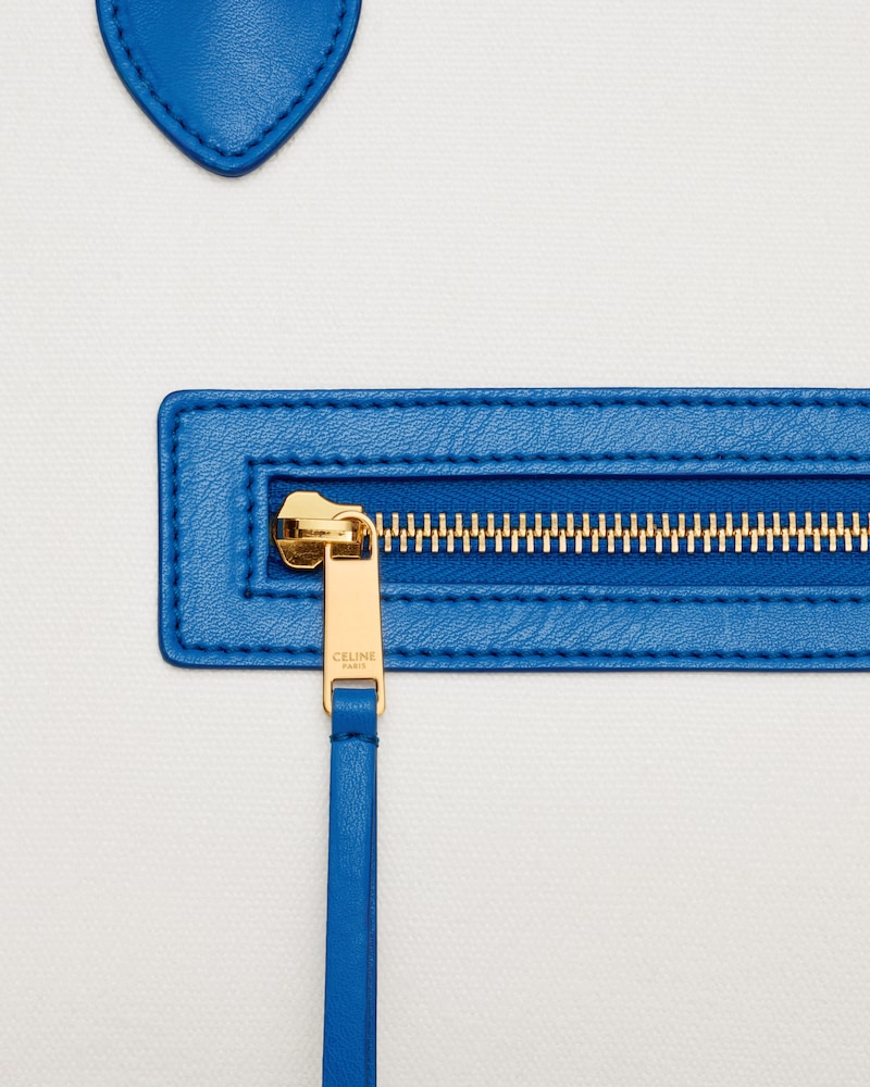 BIG LUGGAGE IN textile and calfskin - NATURAL / ULTRA BLUE - LUGGAGE - 1 | CELINE