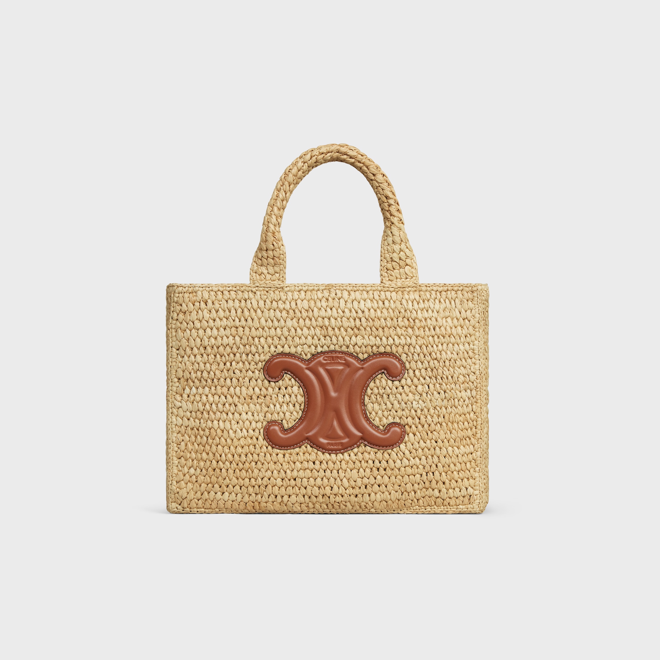SMALL CABAS THAIS IN Raffia and calfskin - TAN | CELINE