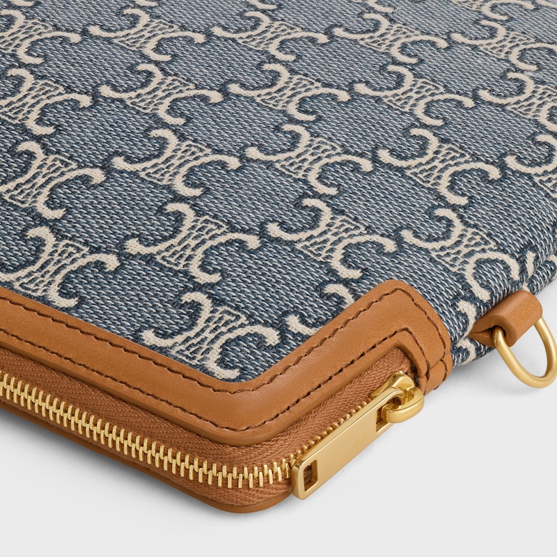 SMALL POUCH WITH STRAP CUIR TRIOMPHE IN JACQAURD TRIOMPHE ALL OVER - NAVY/ECRU - POUCHES - 1 | CELINE